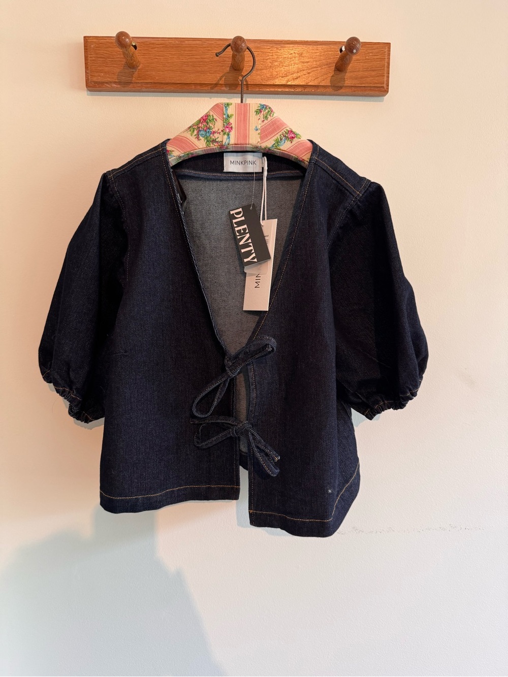 NWT MINKPINK Raya Denim Tie Front Top Indigo XL